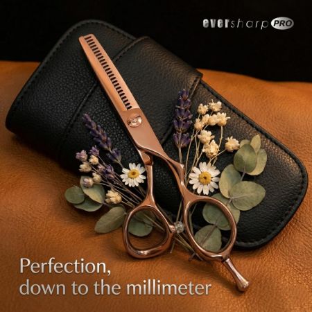 Профессиональные филировочные ножницы Ever sharp PRO из розового золота - точные текстурирующие и смешивающие ножницы с кожаным чехлом - Eversharp Pro Магические профессиональные филировочные ножницы для стрижки волос 6" - японская нержавеющая сталь - розовое золото